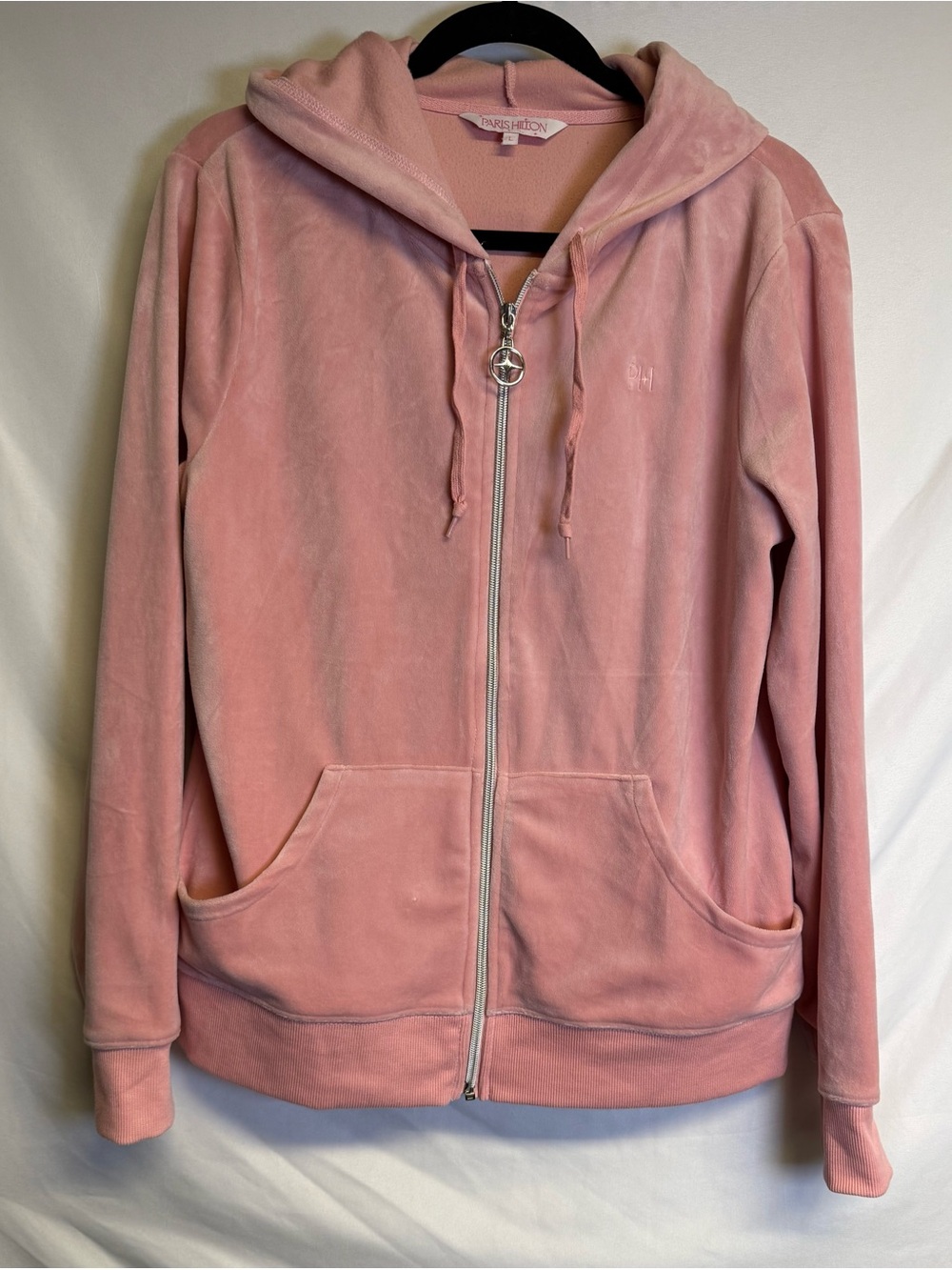 Paris Hilton Pink Velour Zip-Up Hoodie Jacket